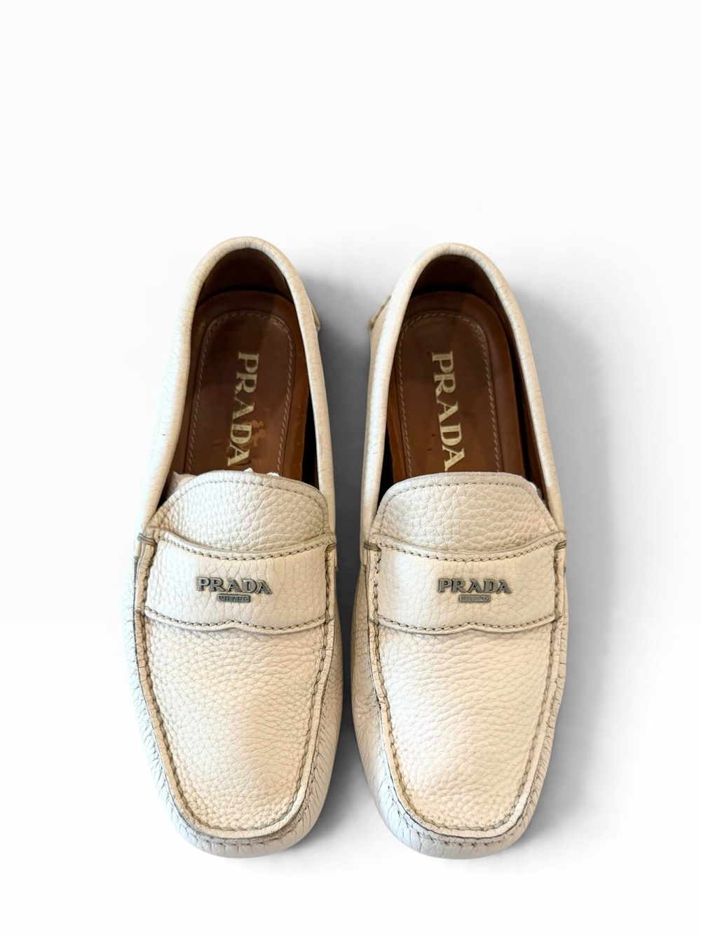 Prada Women's Cream off white Leather Driving Loafers boat shoes - Picture 5 of 11